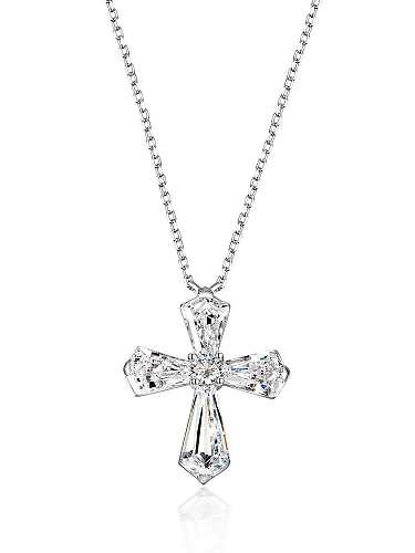 Collar de lujo con cruz de diamantes de alto carbono de plata de ley 925