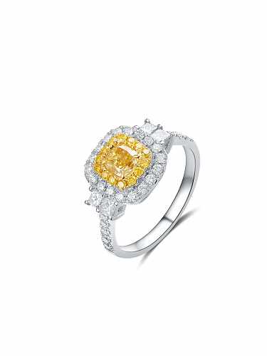 925 Sterling Silver High Carbon Diamond Yellow Geometric Dainty Band Ring