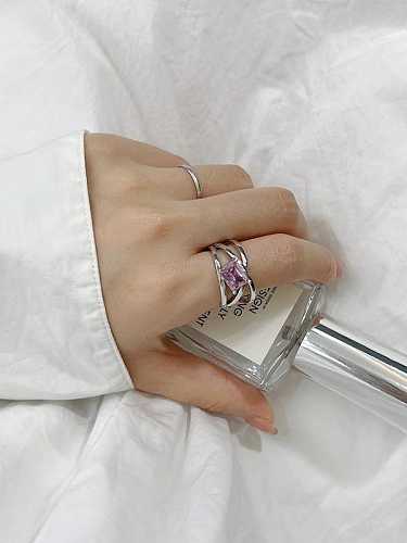 925 Sterling Silver Cubic Zirconia Geometric Vintage Band Ring