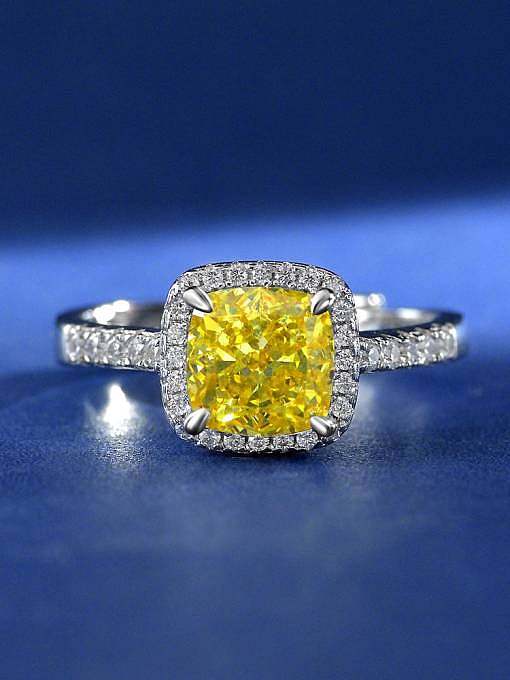 Anel de luxo geométrico diamante prata esterlina 925 alto carbono