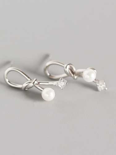 925 Sterling Silver Imitation Pearl White Bowknot Dainty Stud Earring