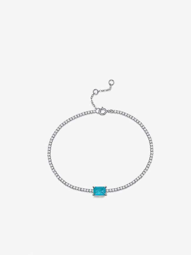 Bracelet ajustable en argent sterling 925 à haute teneur en carbone et diamant bleu géométrique