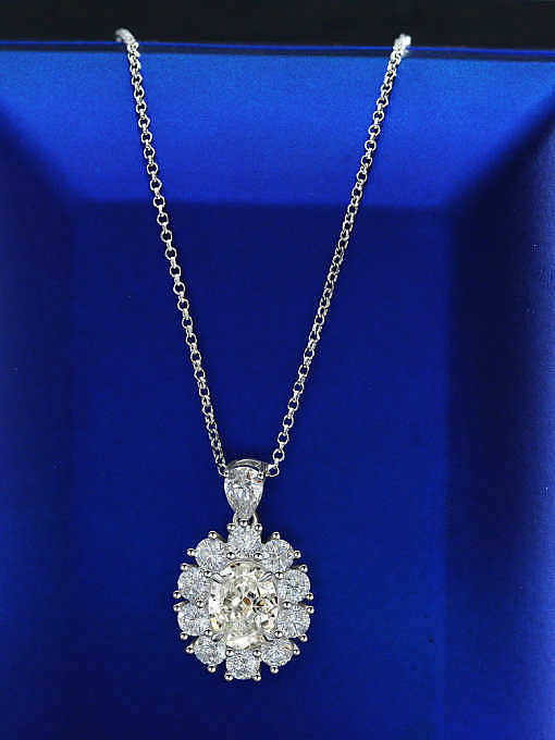 Collier de luxe géométrique rose diamant à haute teneur en carbone en argent sterling 925