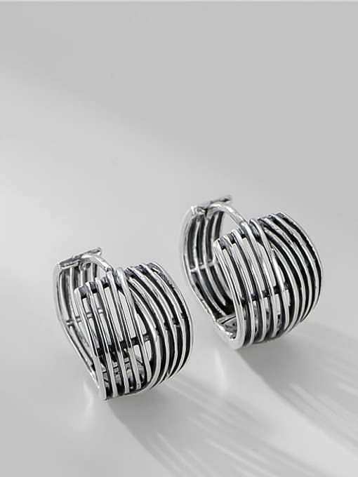 Boucles d'oreilles vintage géométriques à lignes creuses en argent sterling 925