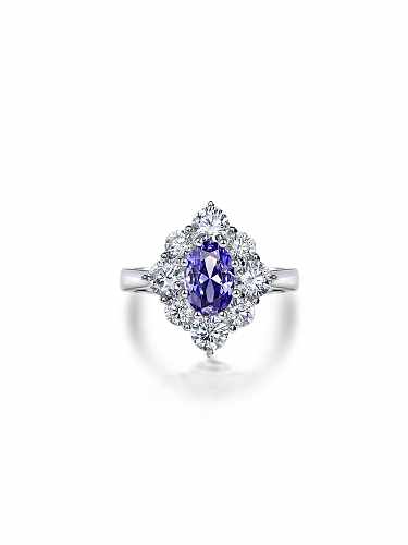 925 الفضة الاسترليني خاتم الماس عالية الكربون الأزرق زهرة