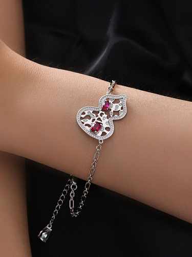 925 Sterling Silver High Carbon Diamond Red Flower Dainty Link Bracelet