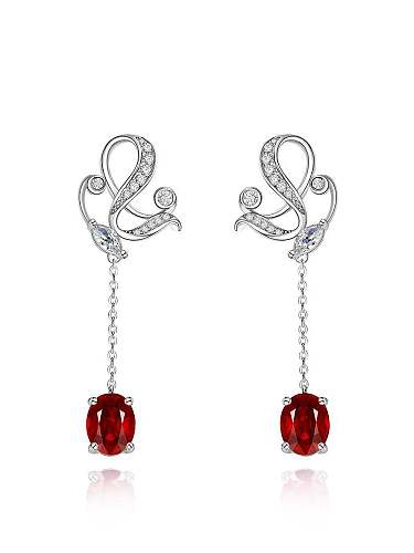 925 Sterling Silver High Carbon Diamond Red Geometric Luxury Drop Earring