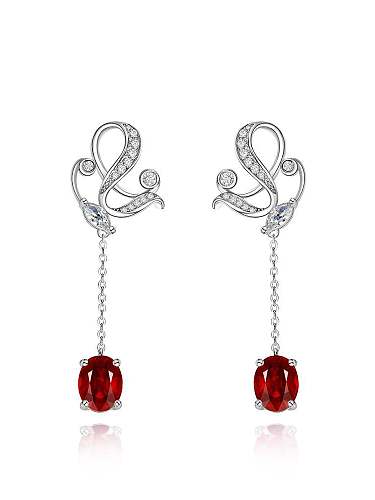 Boucles d'oreilles goutte de luxe géométrique rouge diamant à haute teneur en carbone en argent sterling 925