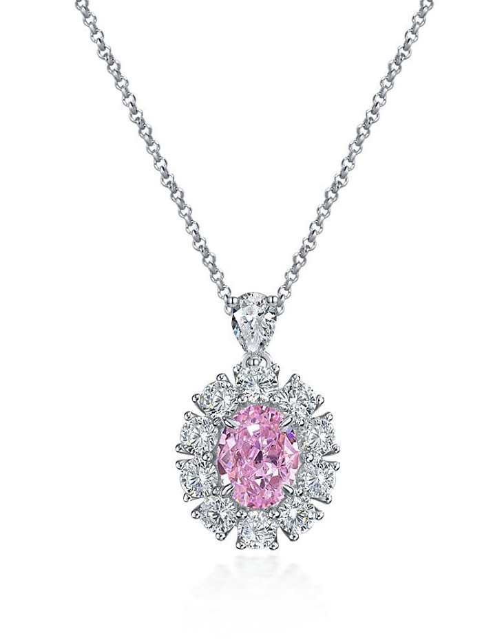 Colar de luxo geométrico de diamante rosa de prata esterlina 925 alto carbono