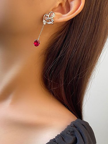 925 Sterling Silver High Carbon Diamond Red Geometric Luxury Drop Earring