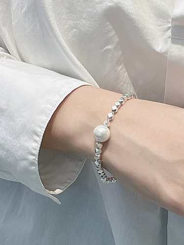 925 Sterling Silver Imitation Pearl Hexagon Vintage Bracelet