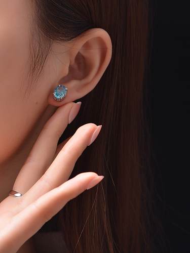 925 Sterling Silver High Carbon Diamond Blue Geometric Dainty Stud Earring