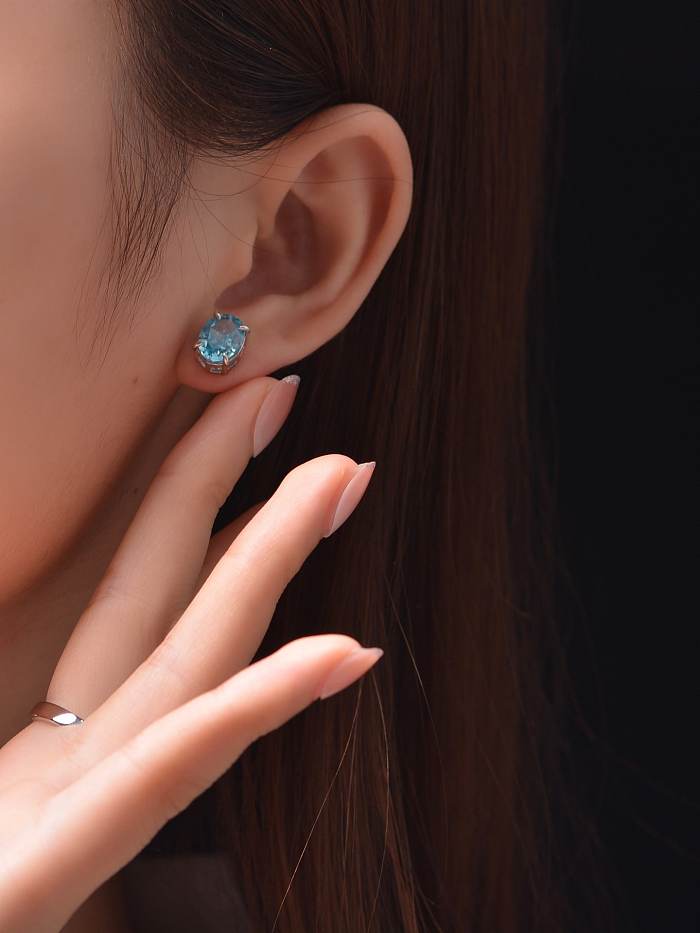 Boucles d'oreilles en argent sterling 925 à haute teneur en carbone et diamants géométriques bleus