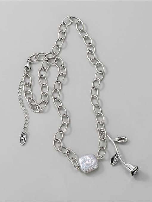 925 Sterling Silber Blume Vintage hohle Kette Halskette