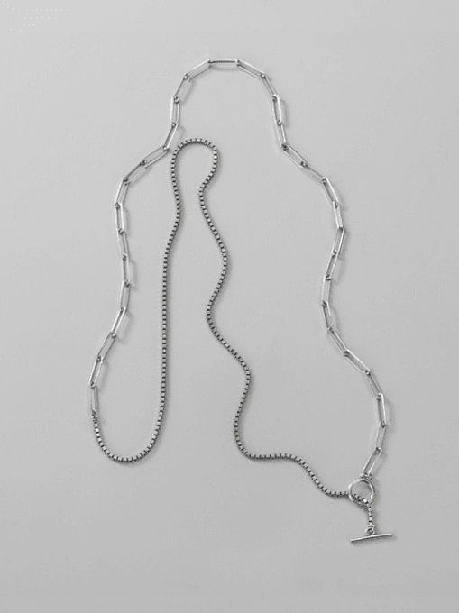 Collar de cadena hueca asimétrica minimalista geométrica de plata de ley 925