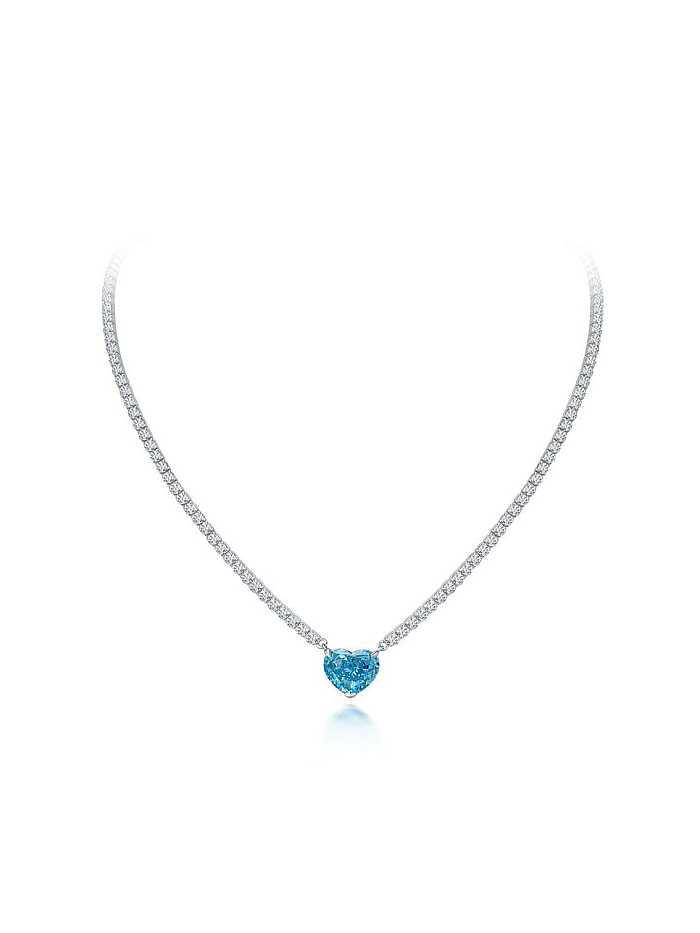Colar gargantilha de luxo de prata esterlina 925 alto carbono diamante azul coração