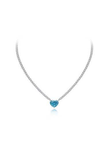 925 Sterling Silver High Carbon Diamond Blue Heart Luxury Choker Necklace