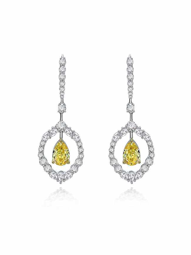Boucles d'oreilles goutte de luxe géométrique jaune en argent sterling 925 avec diamants à haute teneur en carbone