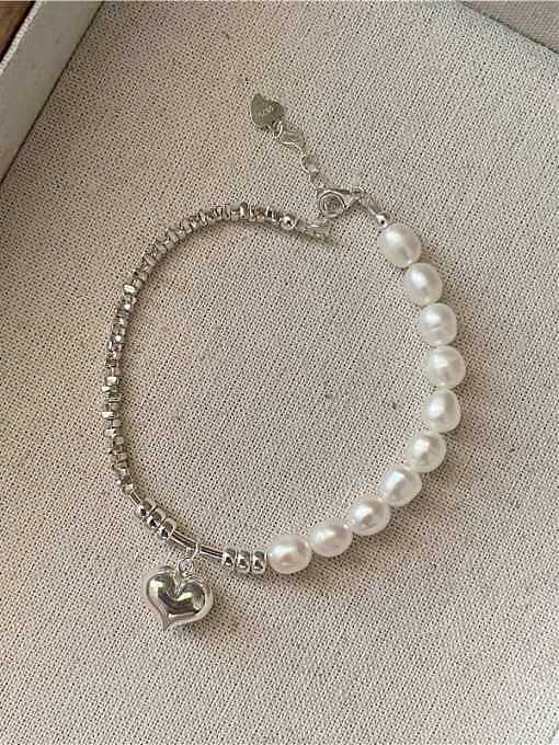 Dainty Heart Ensemble de bracelet et collier en argent sterling 925 avec perles d'eau douce