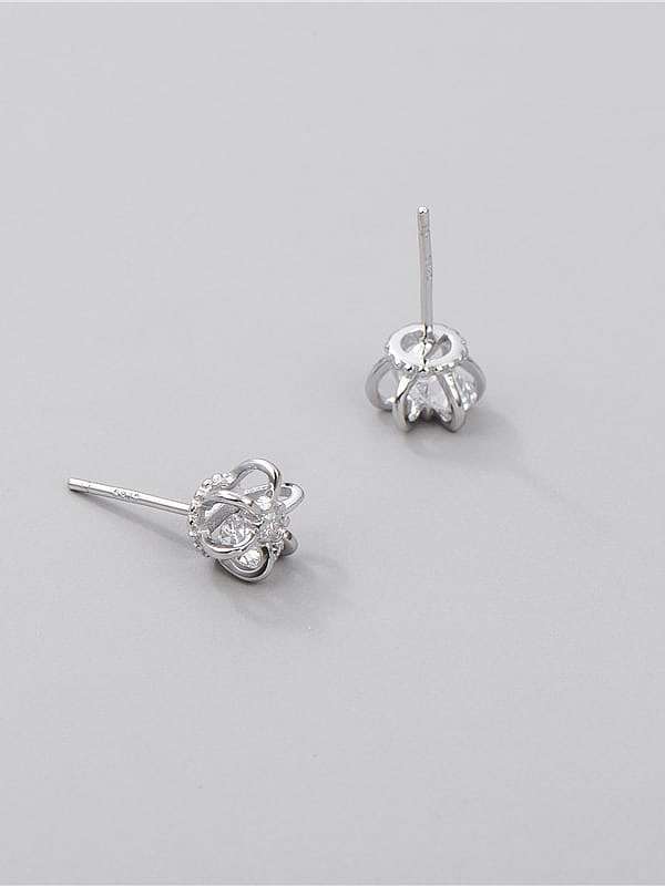 925 Sterling Silver Cubic Zirconia Flower Minimalist Stud Earring