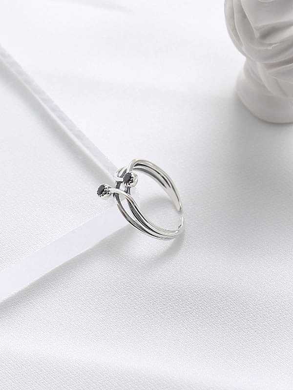 Anel de prata esterlina 925 zircônia cúbica preto delicado anel de banda delicada