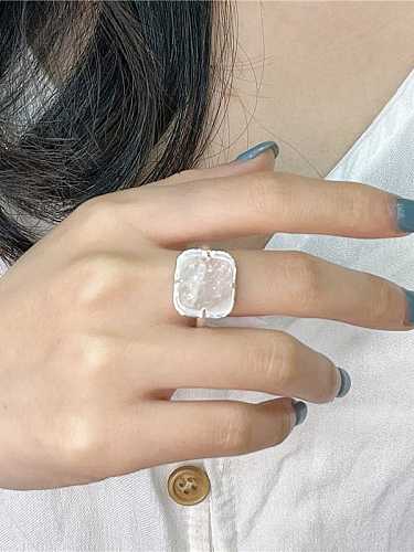 925 Sterling Silver White Crystal Stone Square Vintage Band Ring