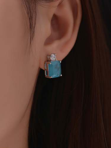 925 Sterling Silver High Carbon Diamond Blue Geometric Dainty Earring