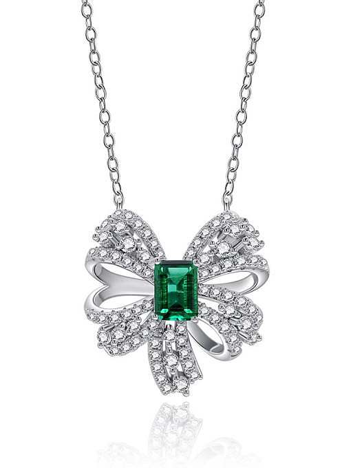 Colar delicado de borboleta de prata esterlina de alto carbono diamante verde 925