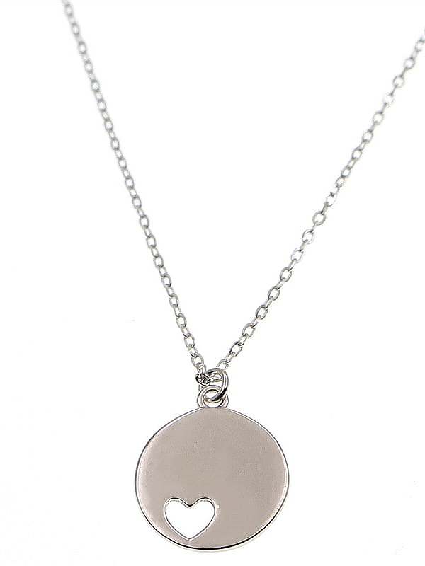 925 Sterling Silver Round Minimalist Hollow Heart Necklace