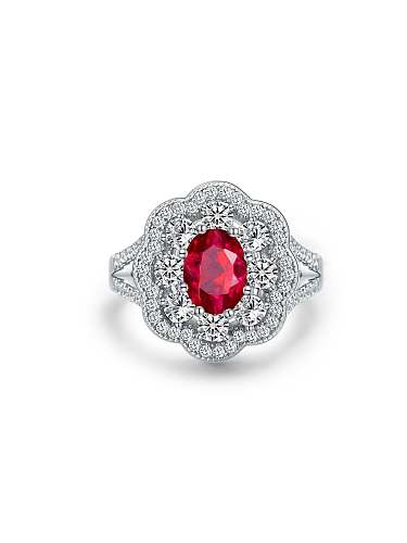 Geometrischer Luxusring aus 925er Sterlingsilber mit hohem Karbondiamanten und rotem Diamanten