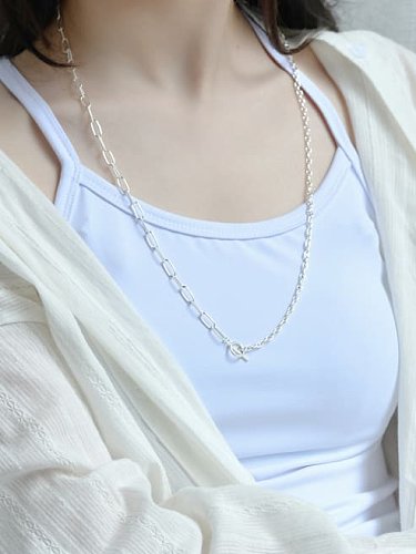 925 Sterling Silver Geometric Vintage Asymmetric chain Long Strand Necklace