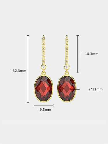 Boucles d'oreilles de luxe ovales rouges en argent sterling 925 avec diamants à haute teneur en carbone