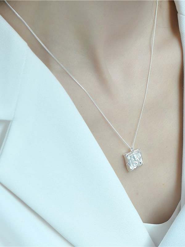 925 Sterling Silver Vintage Square Pendant Necklace