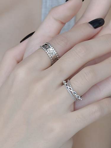 925 Sterling Silver Geometric Vintage Double Bead Band Ring