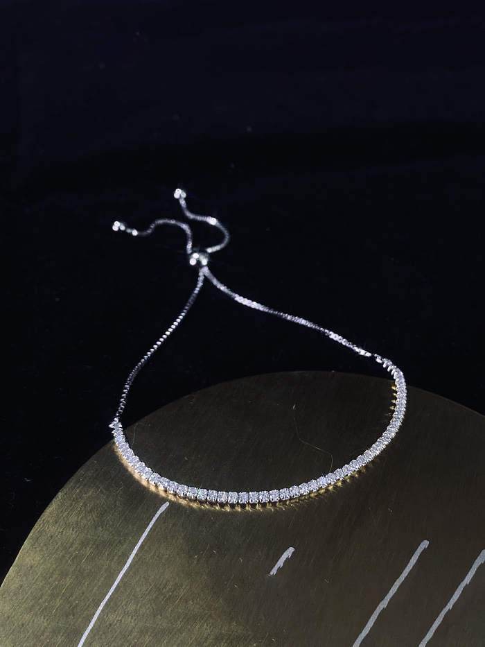 Bracelet réglable délicat géométrique en argent sterling 925 avec diamants à haute teneur en carbone