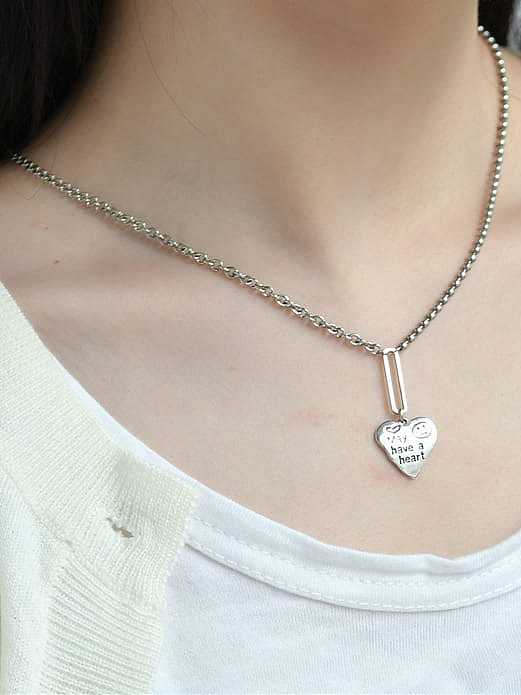 925 Sterling Silver Bead Chain Vintage Heart Letter Pendant Necklace