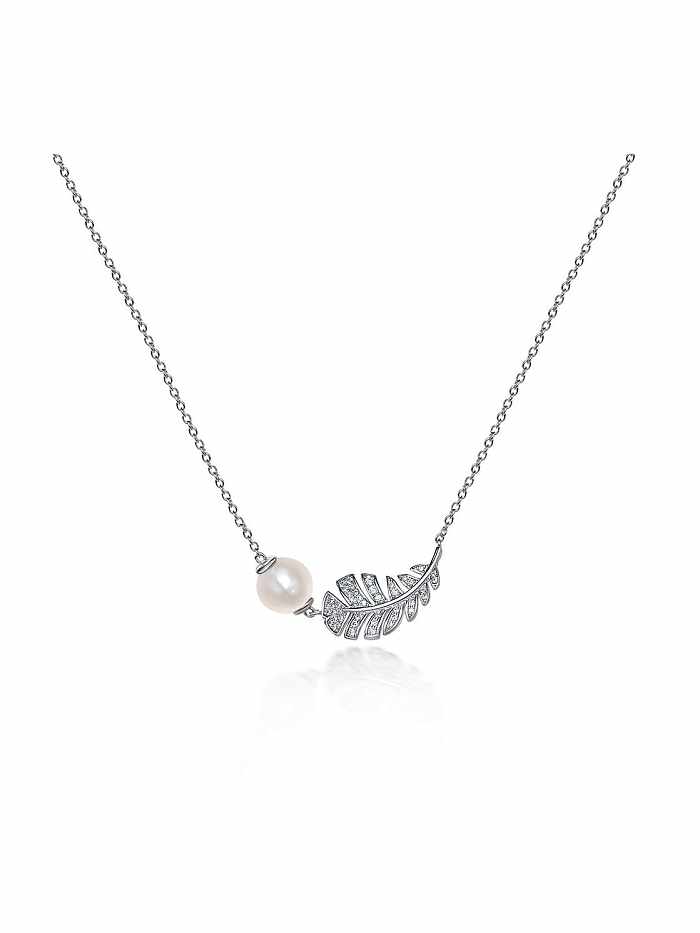 925 Sterling Silver High Carbon Diamond Feather Dainty Necklace