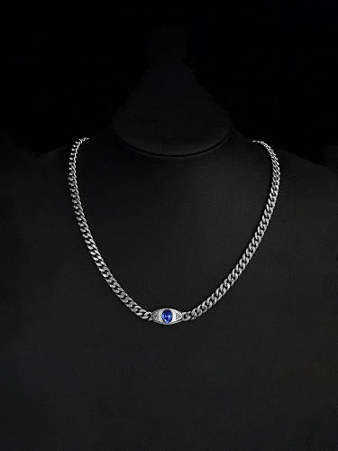 925 Sterling Silver High Carbon Diamond Blue Geometric Trend Link Necklace