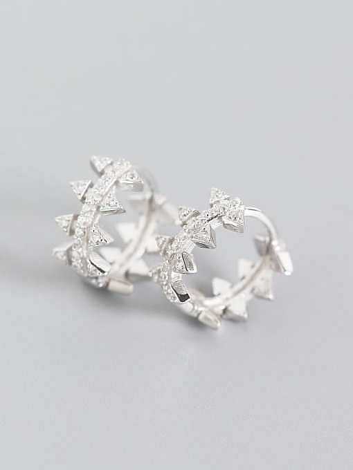 925 Sterling Silver Cubic Zirconia White Geometric Dainty Huggie Earring