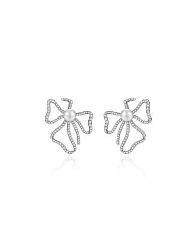 Boucles d'oreilles de luxe en argent sterling 925 avec perle d'eau douce et fleur