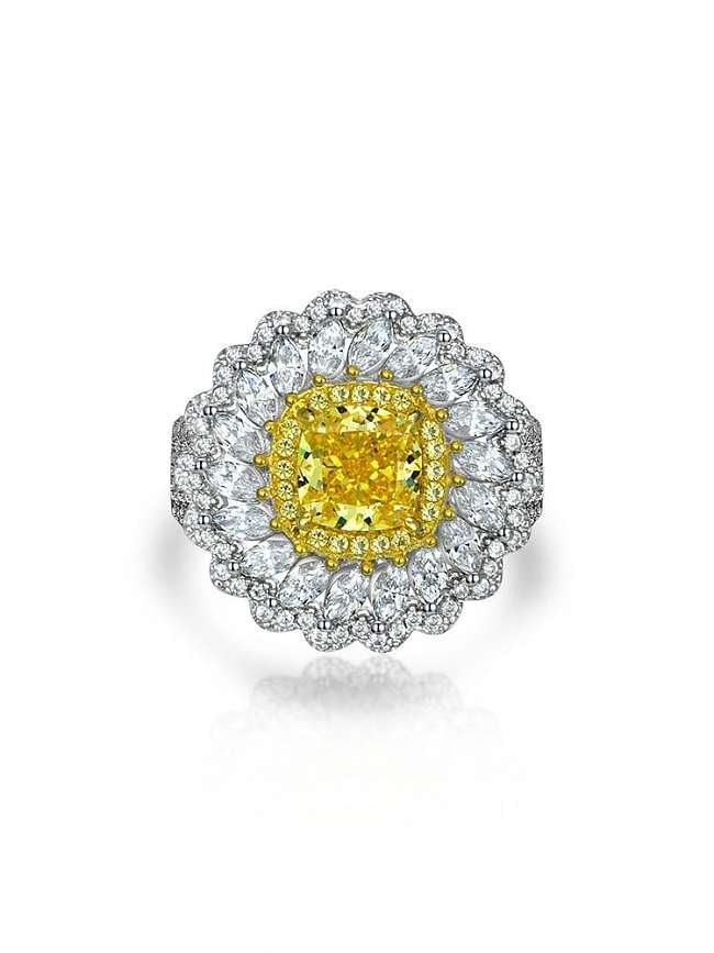 Anel de luxo flor diamante prata esterlina 925 alto carbono