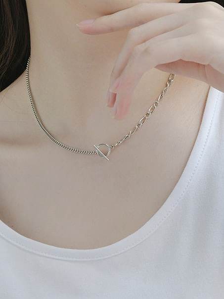 925 Sterling Silver Geometric Vintage Asymmetrical Hollow Chain Necklace