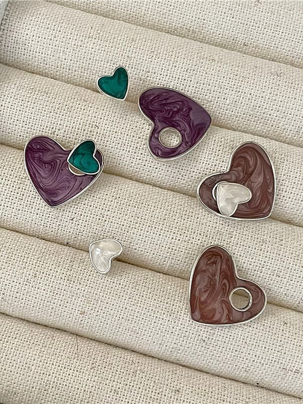 925 Sterling Silver Cubic Zirconia Enamel Heart Vintage Stud Earring