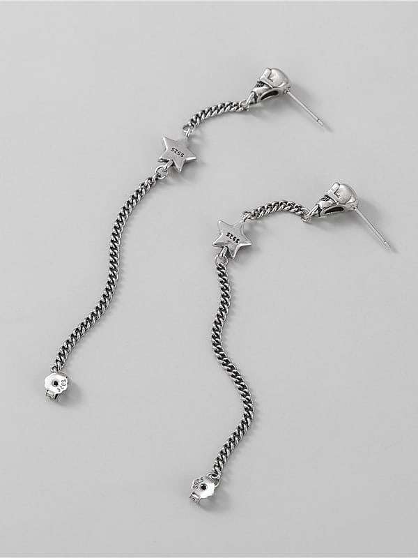 925 Sterling Silver Tassel Vintage Skull Chain Threader Earring