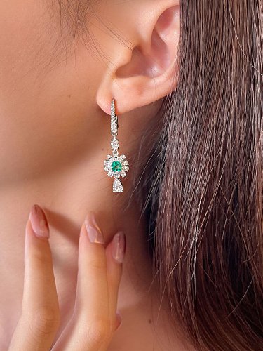 Boucle d'oreille de luxe en forme de goutte d'eau verte en argent sterling 925 avec diamant à haute teneur en carbone
