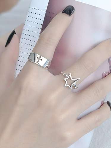 925 Sterling Silver Hollow Cross Vintage Band Ring