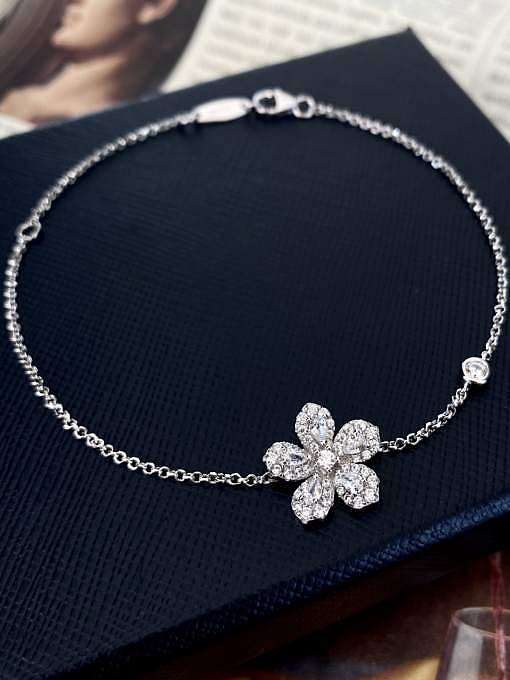 Bracelet délicat fleur de diamant à haute teneur en carbone en argent sterling 925