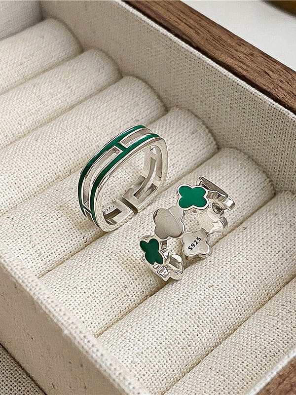 925 Sterling Silver Enamel Flower Trend Band Ring