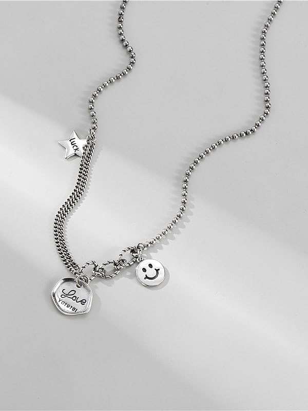 Collar de cadena asimétrica vintage geométrica de plata de ley 925
