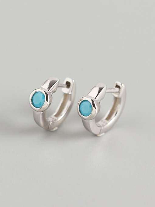 925 Sterling Silver Rainbow Stone Blue Geometric Minimalist Huggie Earring